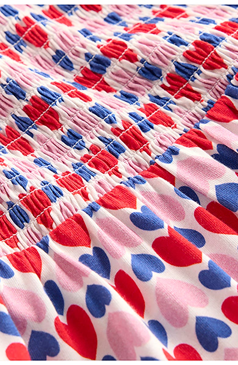 Mini Boden Kids' Heart Print Twirly Smocked Long Sleeve Cotton Dress, Alternate, color, Poppy Red Geo Heart