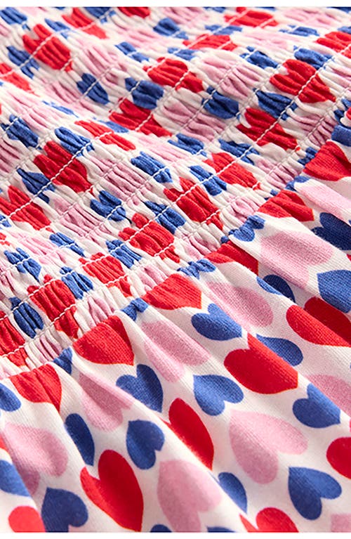 Mini Boden Kids' Heart Print Twirly Smocked Long Sleeve Cotton Dress In Pink