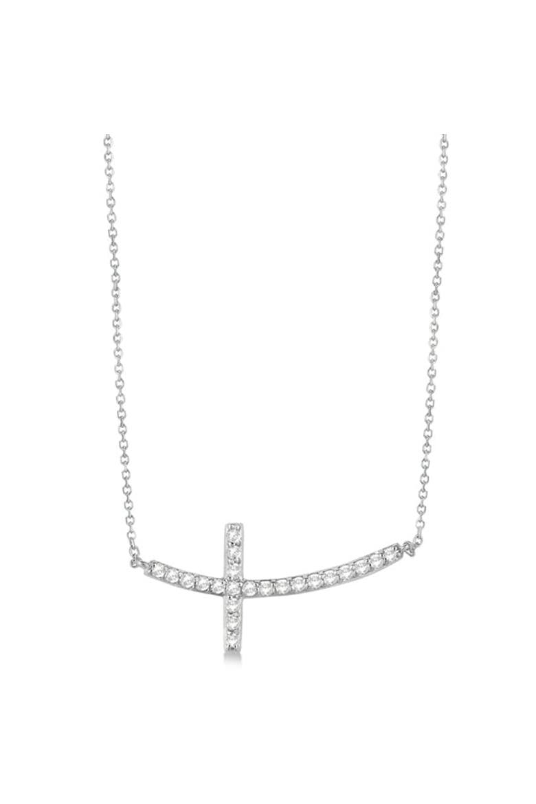 Diamond Sideways Curved Cross Pendant Necklace 14k, Alternate, color, 0.50ct,White Gold