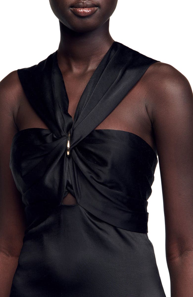 SANDRO Slit satin-effect maxi dress, Alternate, color, Black