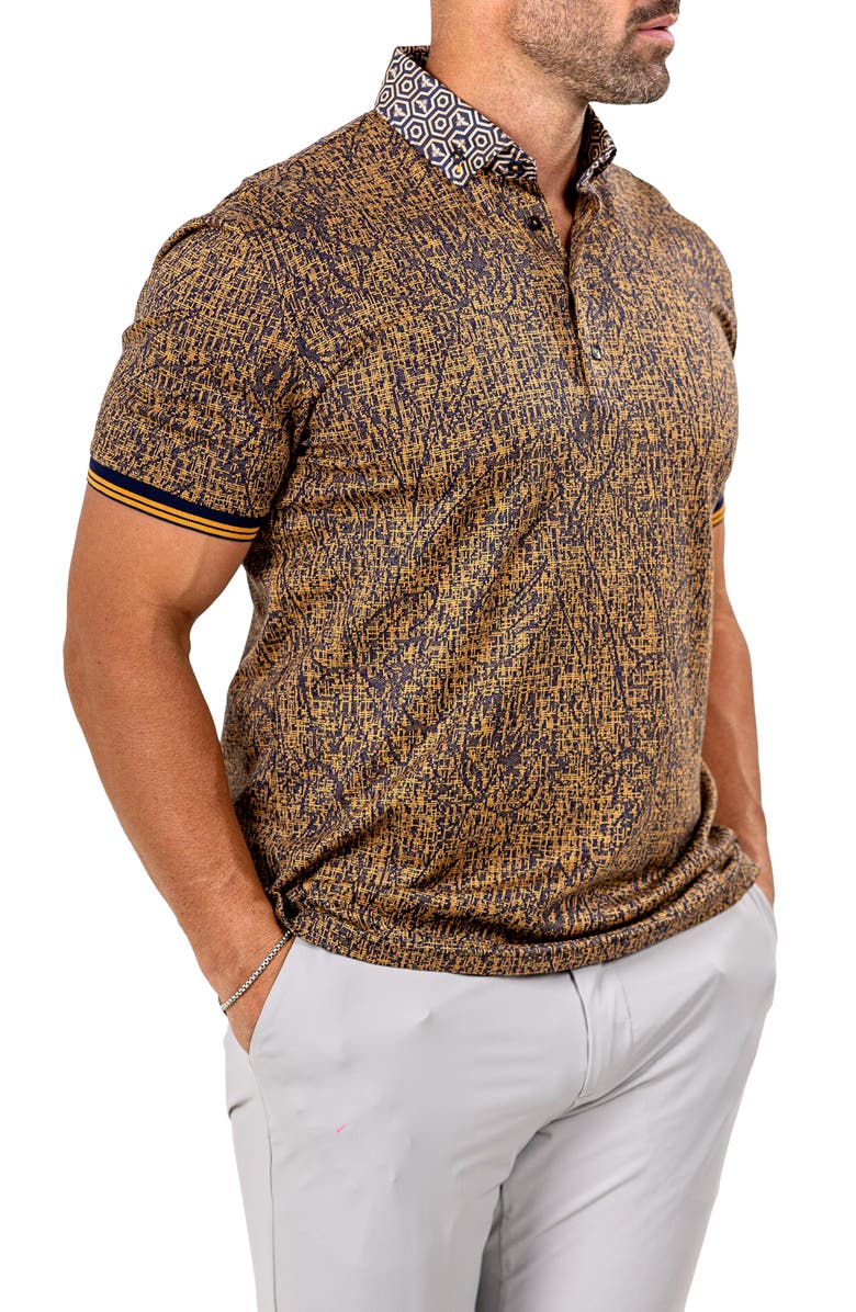 Maceoo Marthyr Grid Print Contrast Collar Cotton Polo, Alternate, color,