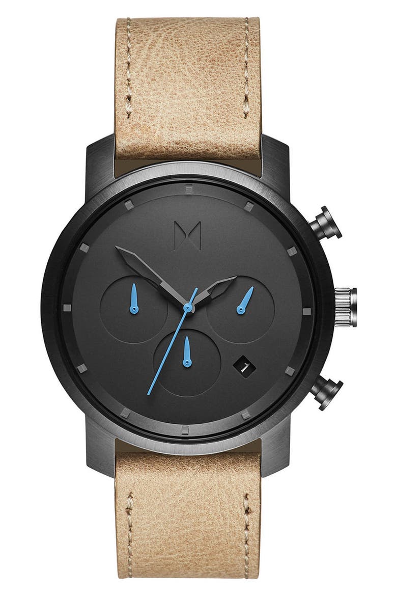 MVMT Chronograph Leather Strap Watch, 40mm, Main, color, SANDSTONE/ GUNMETAL