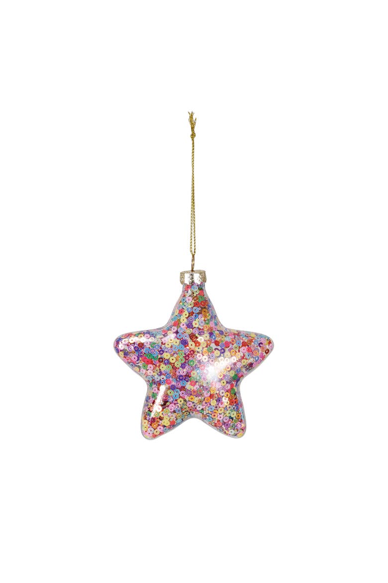 Glass Star Ornament Filled with Sequins, Multicolor, Main, color, Multicolor