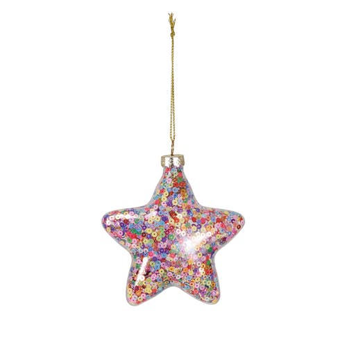 Storied Home Glass Star Ornament Filled With Sequins, Multicolor