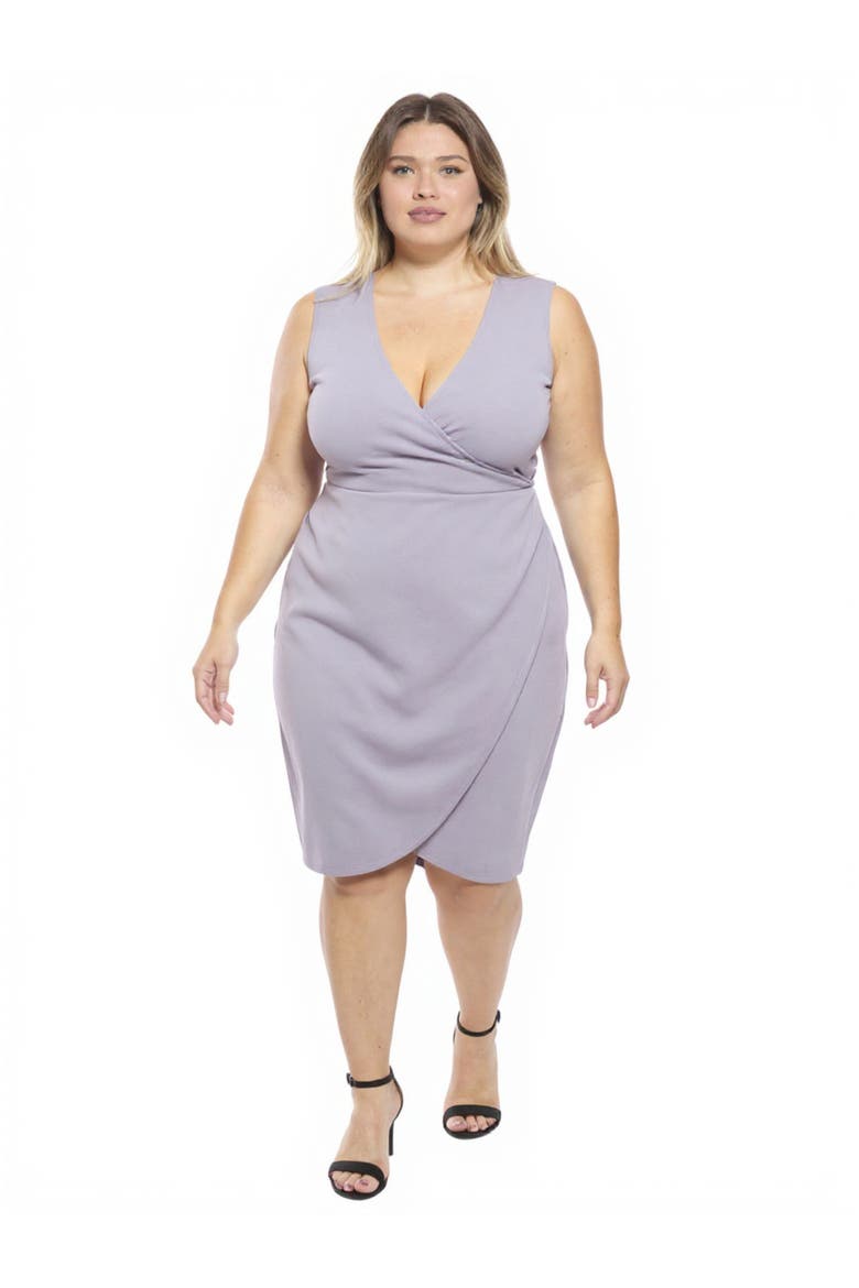 Plus Size Solid V-Neck Sleeveless Faux Wrap Tulip Hem Midi Dress, Main, color, Lavender