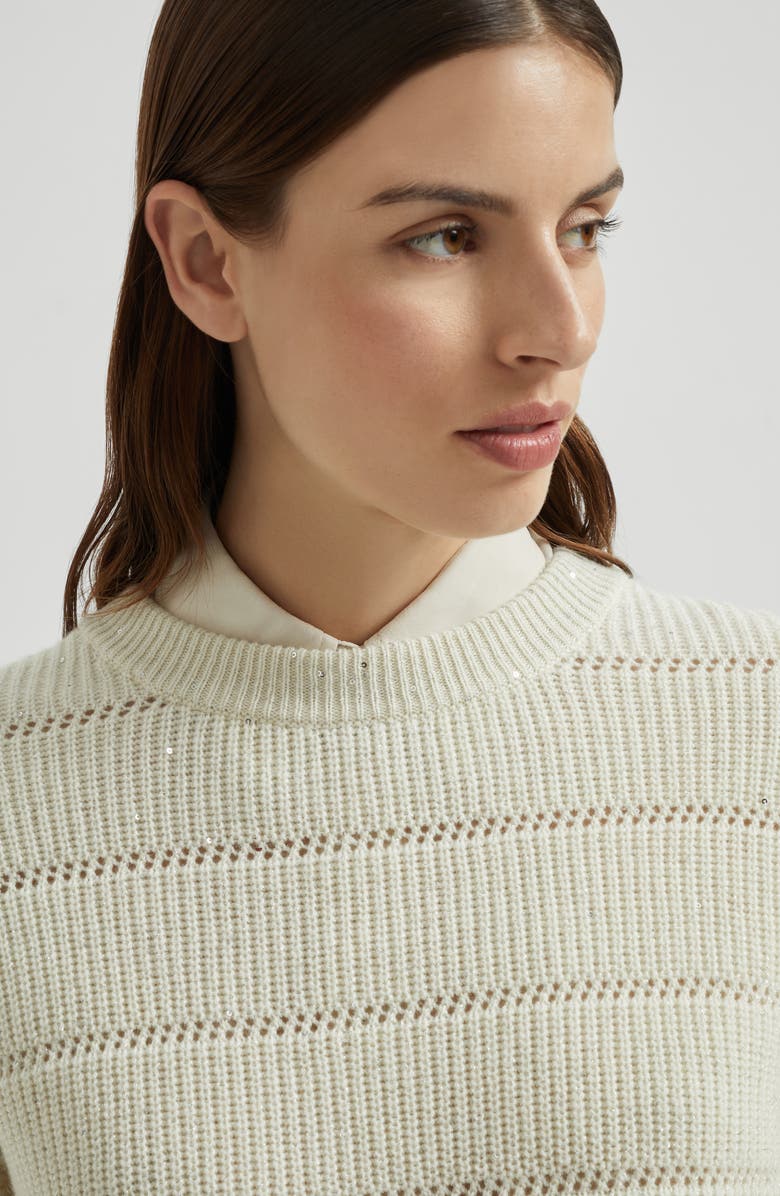 Brunello Cucinelli Dazzling sweater with openwork stripes, Alternate, color, Butter