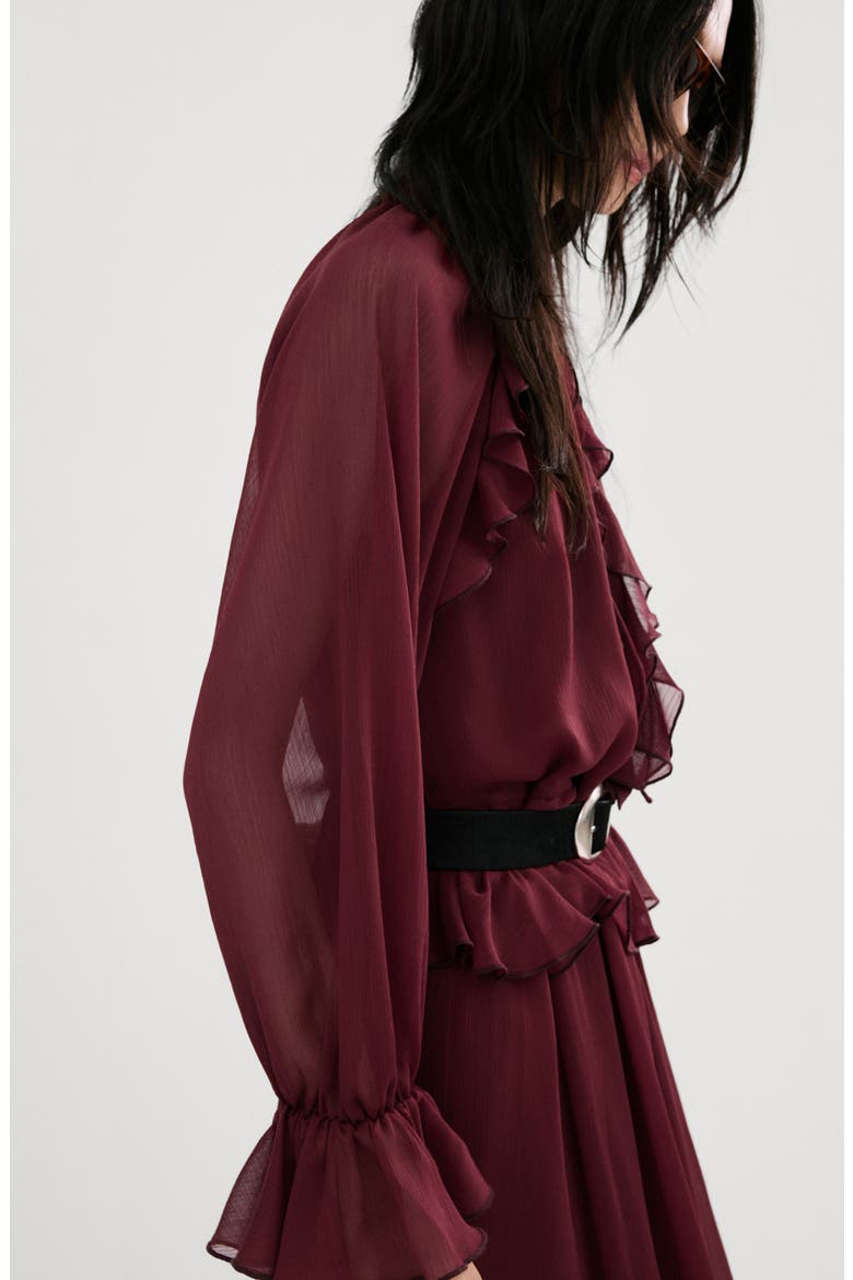 Ruffle Detail Long Sleeve Dress, Alternate, color, BURGUNDY