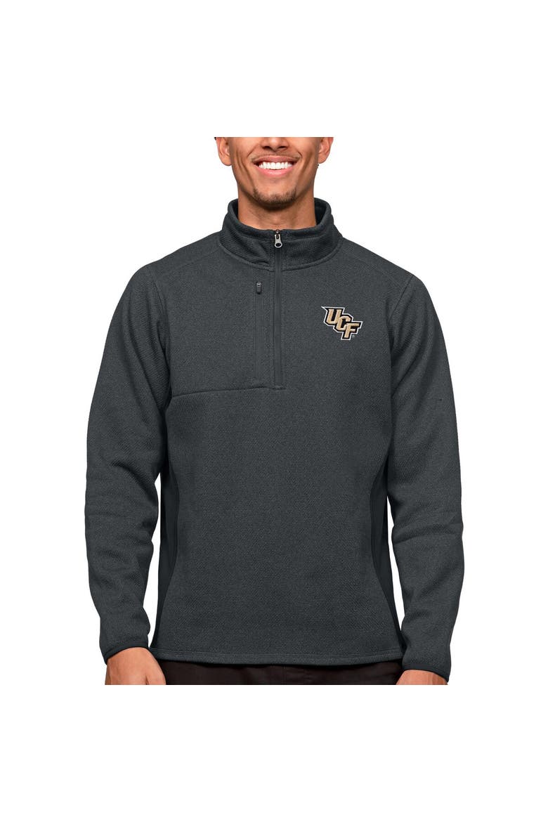 Men's Antigua Heather Charcoal UCF Knights Course Quarter-Zip Pullover Top, Main, color, Heather Charcoal