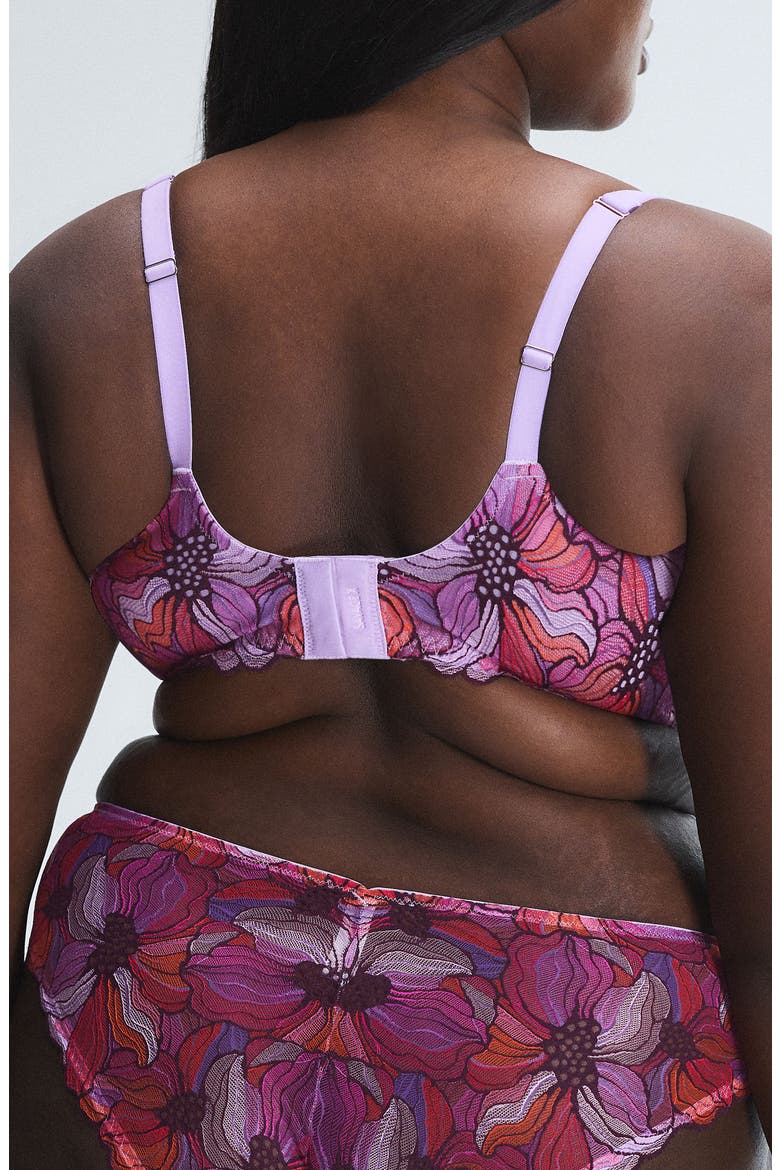 Mosaic Floral Lace Unlined Demi Bra, Alternate, color, PURPLE OPAL