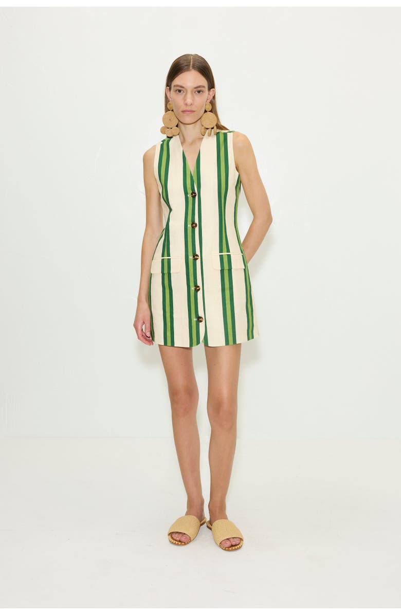 SIMONMILLER Carob Printed Linen Mini Dress, Alternate, color, Cream/Green Stripe
