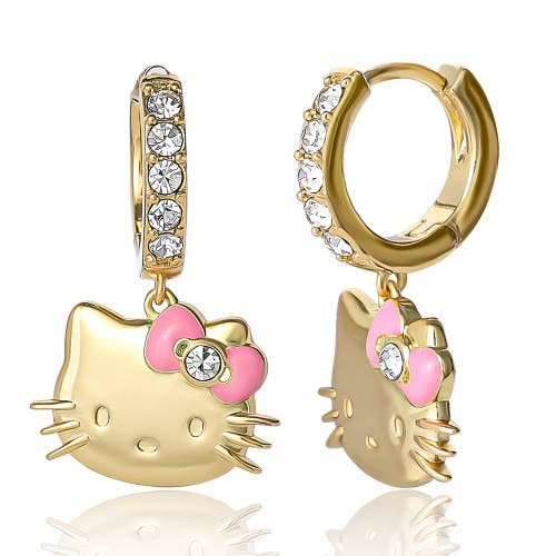 Hello Kitty Pave Charm Hoop Earrings In Gold