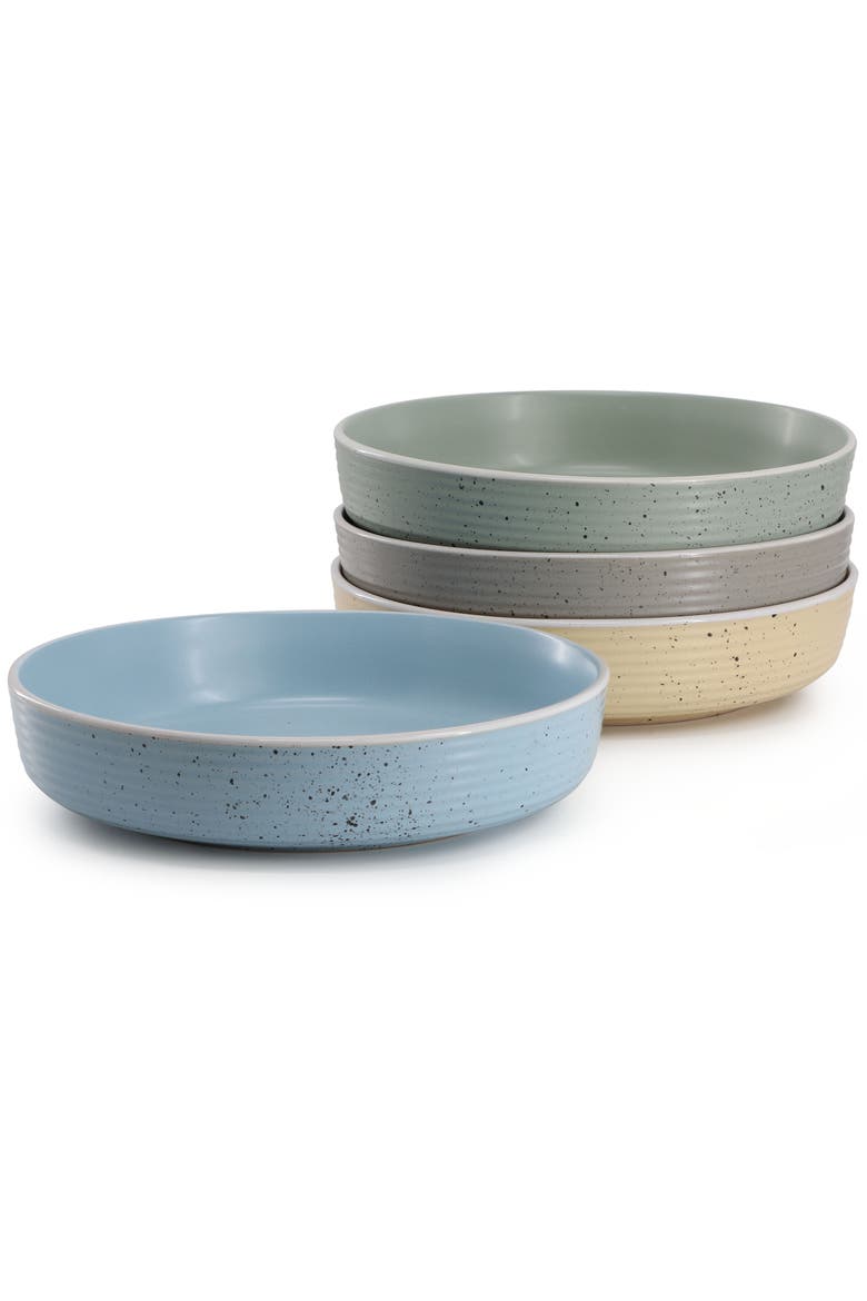Emilia 16 Piece Double Bowl Stoneware Dinnerware Set, Alternate, color, White