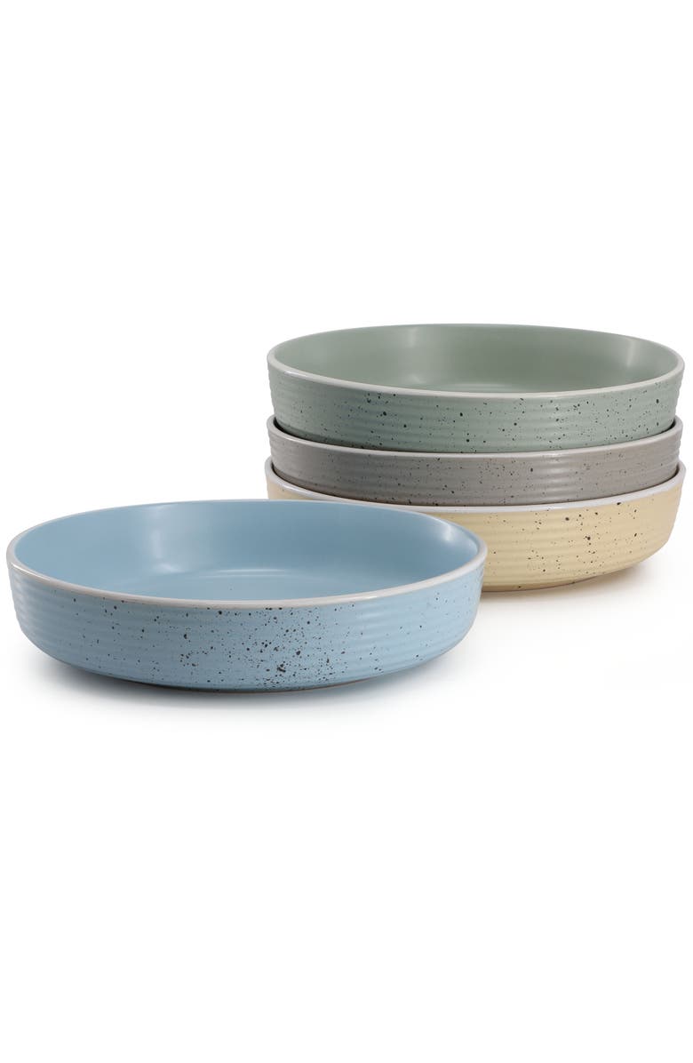 Elama Emilia 16 Piece Assorted Double Bowl Stoneware Dinnerware Set, Alternate, color, White