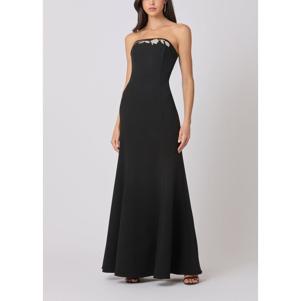 Shoshanna Phillippa Embellished Crepe Strapless Gown In Black