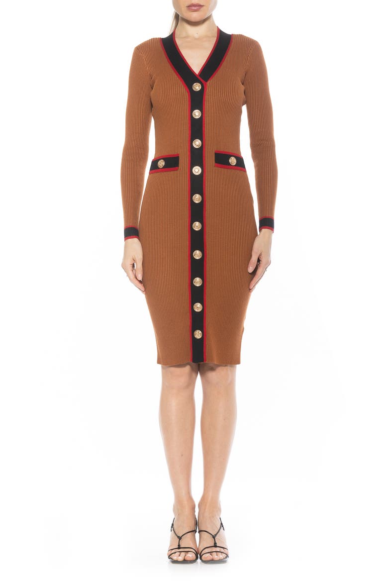 Janet Long Sleeve Ribbed Sweater Dress, Main, color, CAMEL
