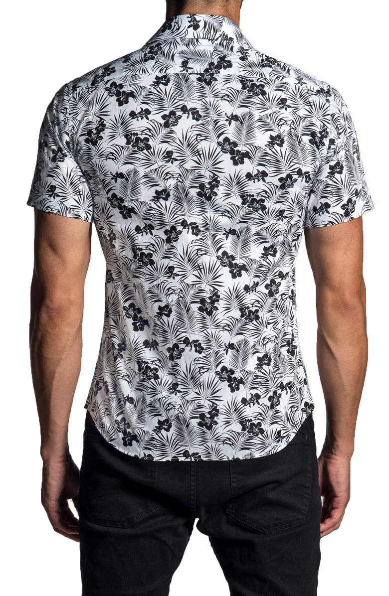 Jared Lang Trim Fit Tropical Print Short Sleeve Button-Up Shirt, Alternate, color,