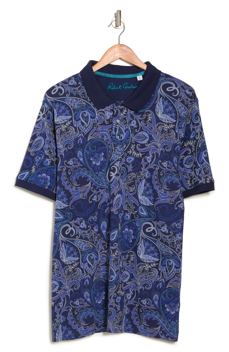 Robert Graham Dozer Paisley Polo, Alternate, color, Navy