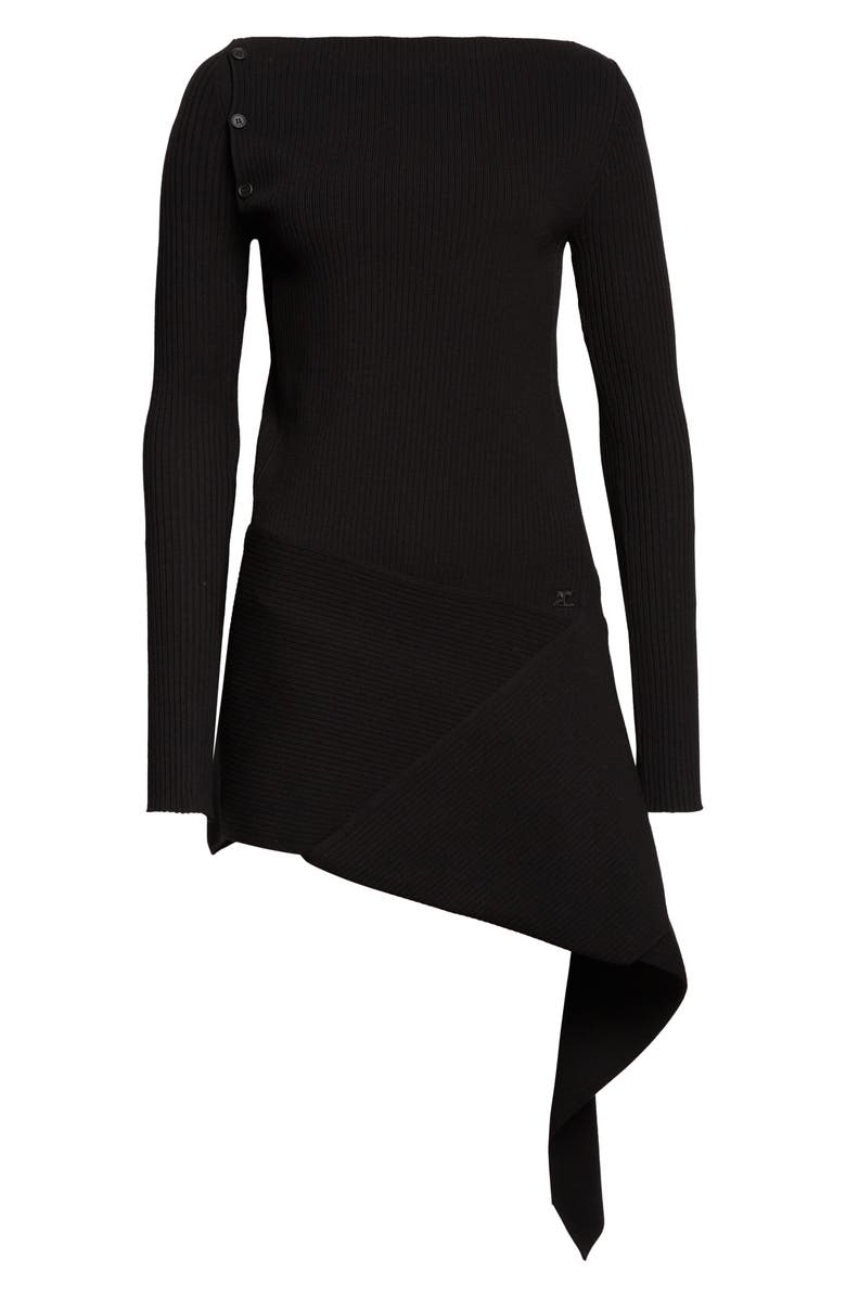 Courrèges Fold Long Sleeve Rib Sweater Dress, Alternate, color, Black