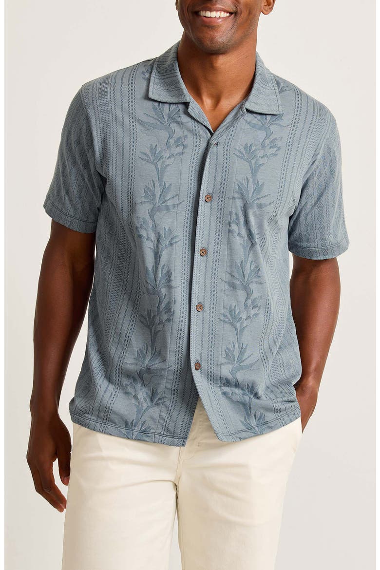 Palm Fresco Beach Border IslandZone® Camp Shirt, Main, color, STEEL