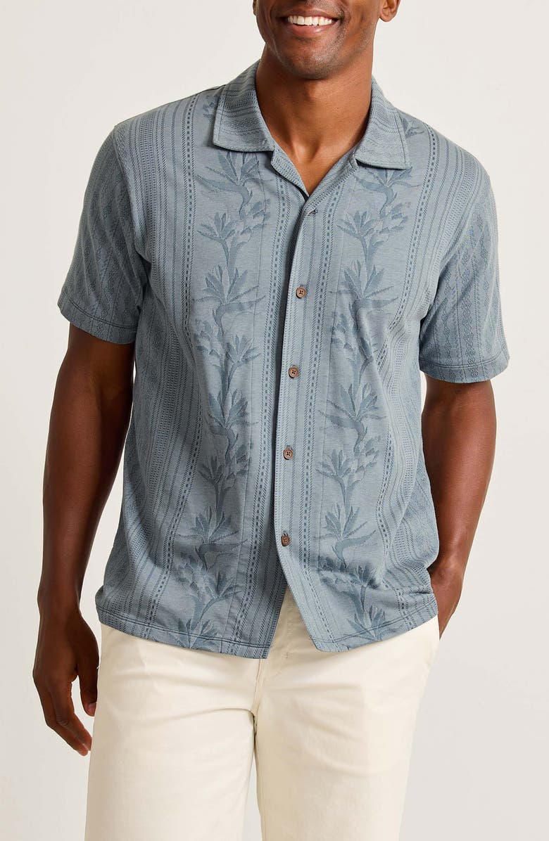 Tommy Bahama Palm Fresco Beach Border IslandZone<sup>®</sup> Camp Shirt, Main, color, Steel