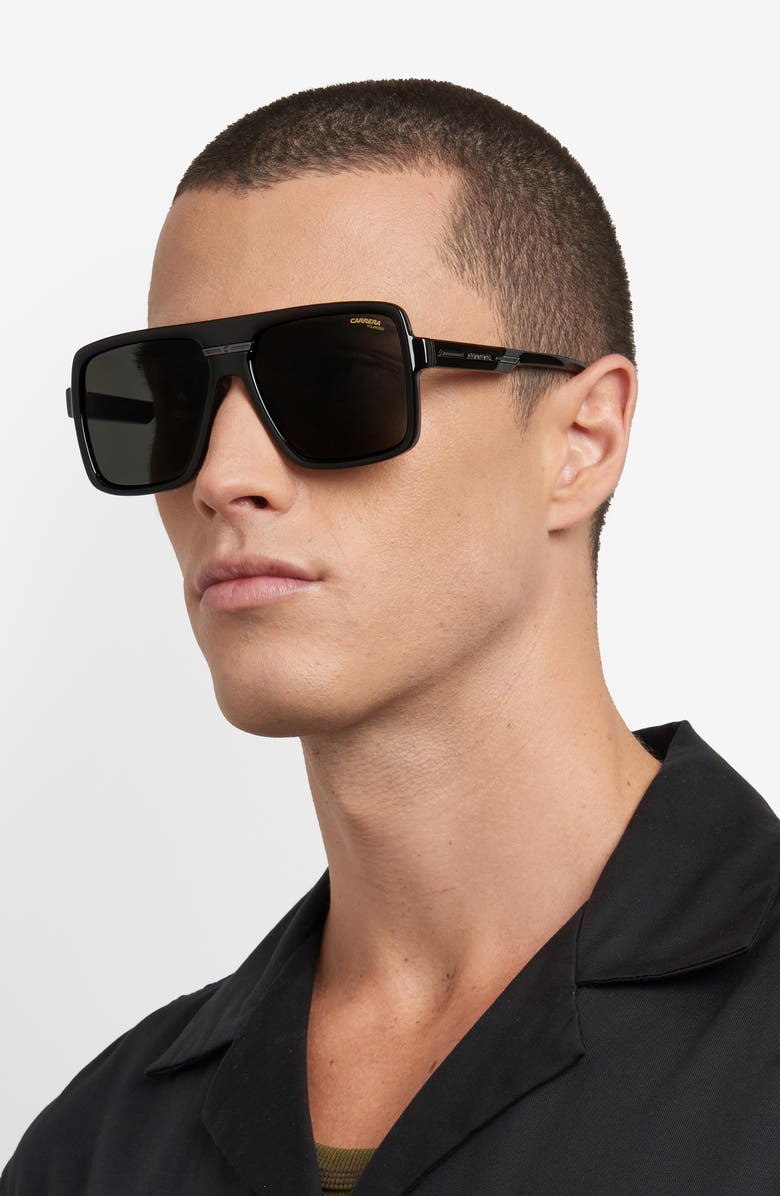 Carrera Eyewear Victory 58mm Rectangular Flat Top Sunglasses, Alternate, color, Ruthenium Black/ Grey Polar