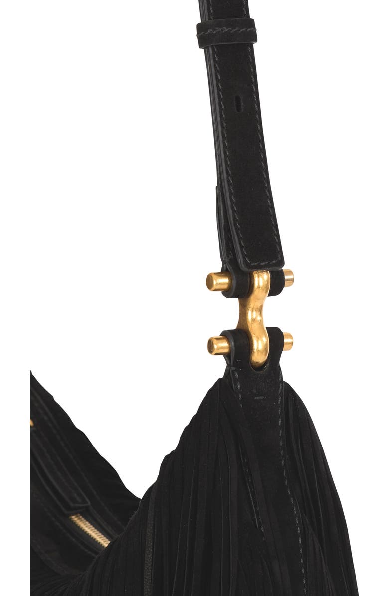 Balmain Ebene Suede Hobo Bag with Fringes, Alternate, color, Black