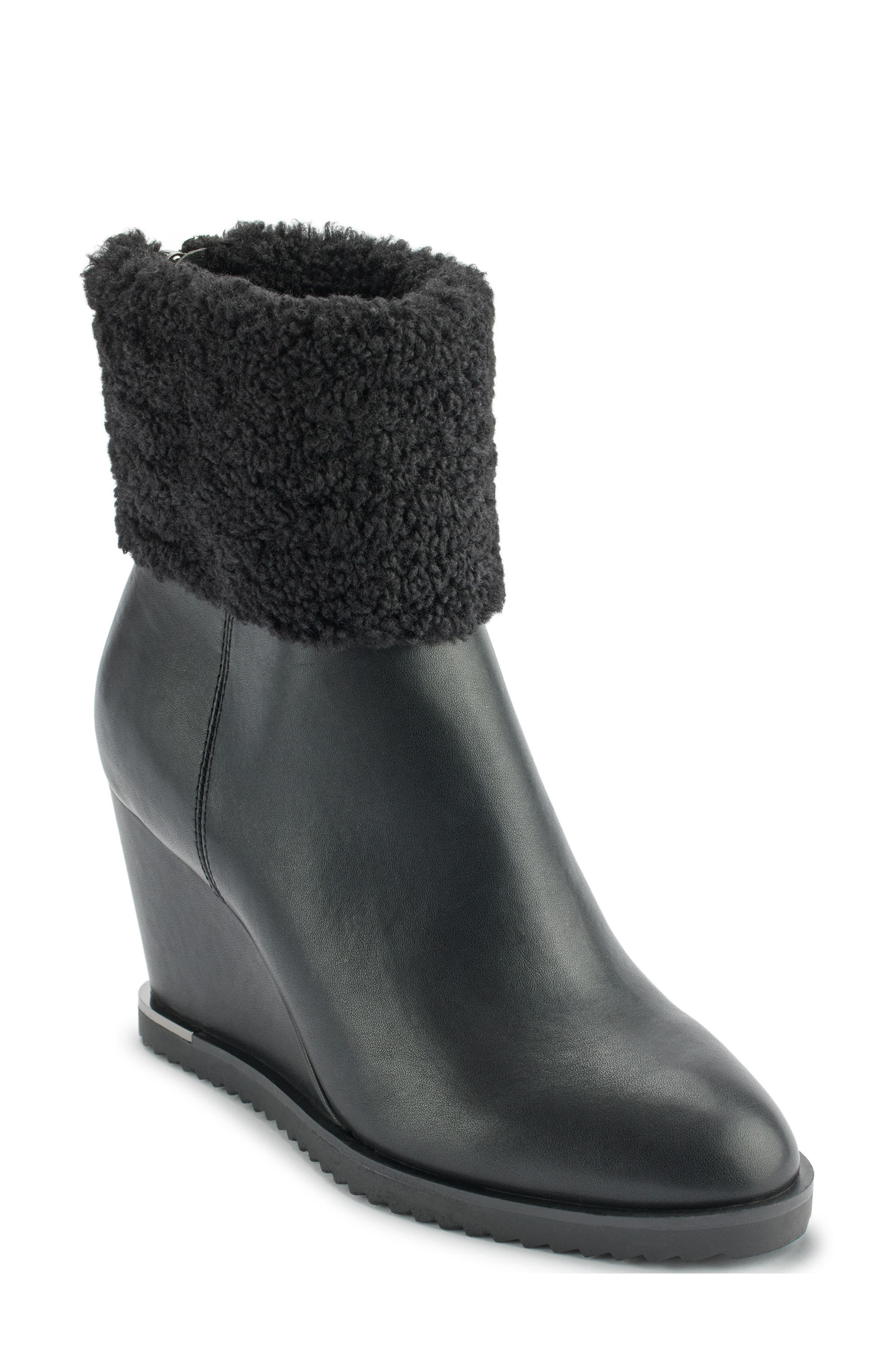 DKNY Powell Faux Shearling Lined Wedge Boot, Main, color, Black