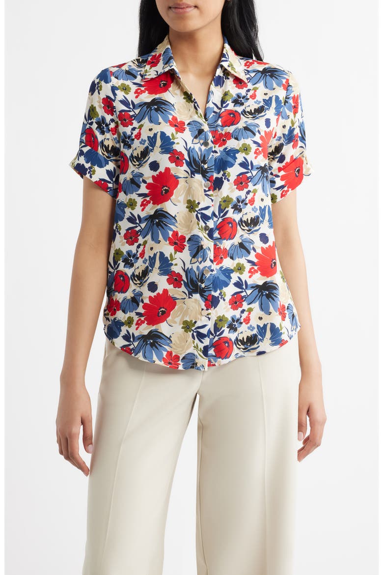 Floral Print Shirt, Main, color, WHITE DOVE MULTI