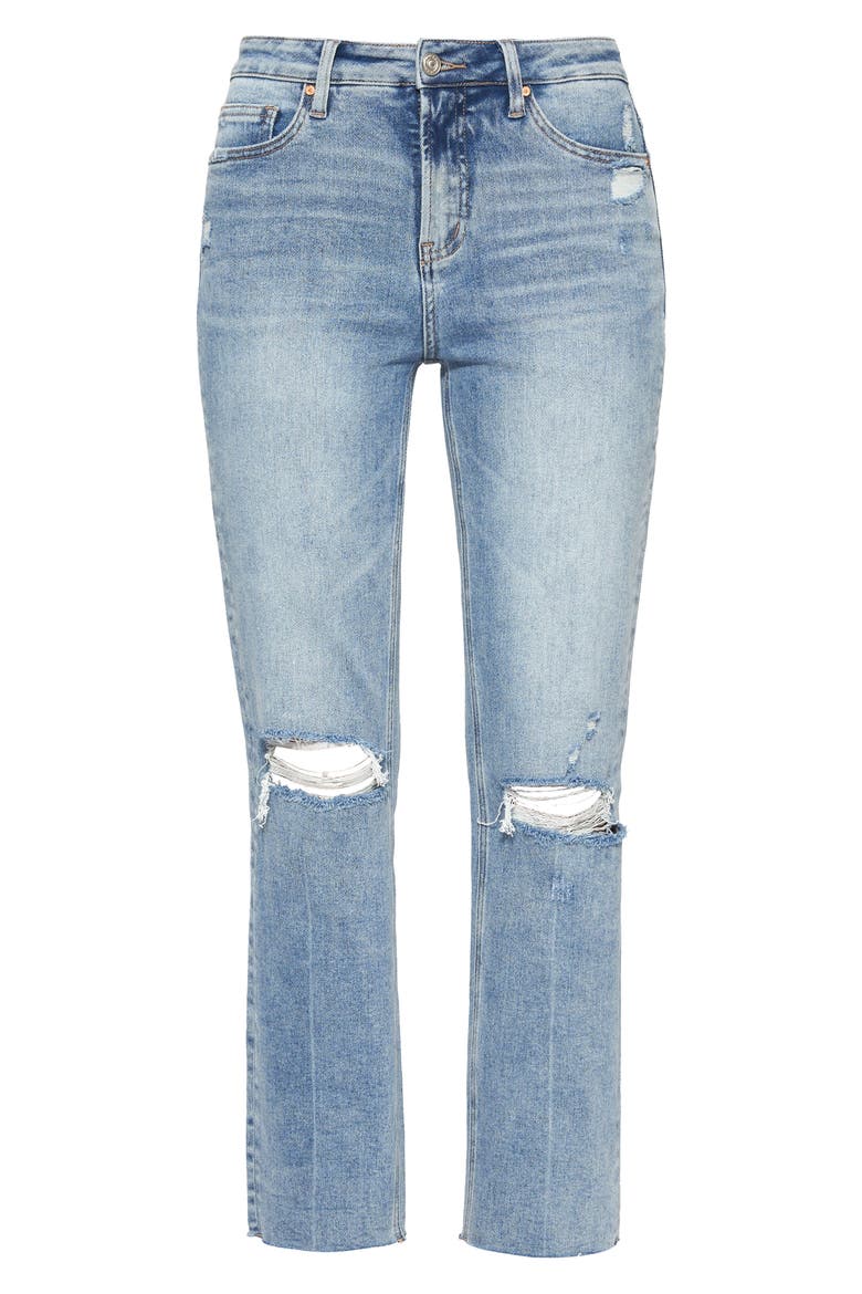 High Waist Ripped Straight Leg Jeans, Alternate, color, LIGHT BLUE