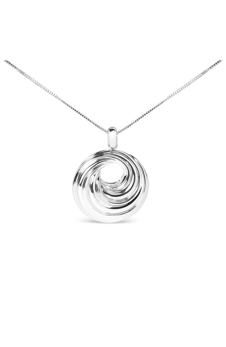 Haus of Brilliance .925 Sterling Silver Endless Wave Swirl Statement Medallion Pendant Necklace, Main, color, White