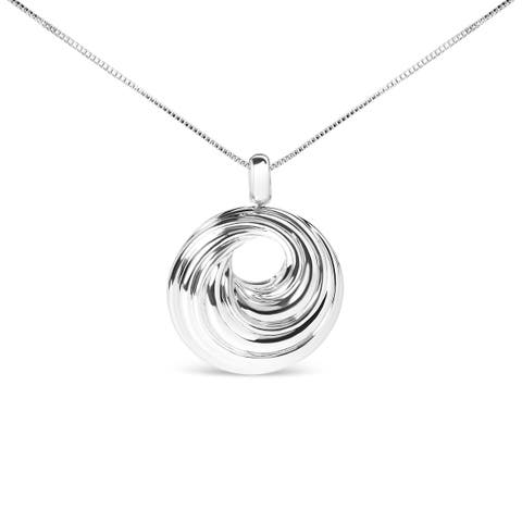 .925 Sterling Silver Endless Wave Swirl Statement Medallion Pendant Necklace