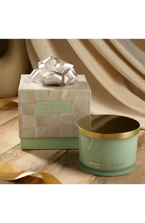 Lovery Eucalyptus & Spearmint Home Candle Gift Set With Wax Trimmer In Light Sage Green