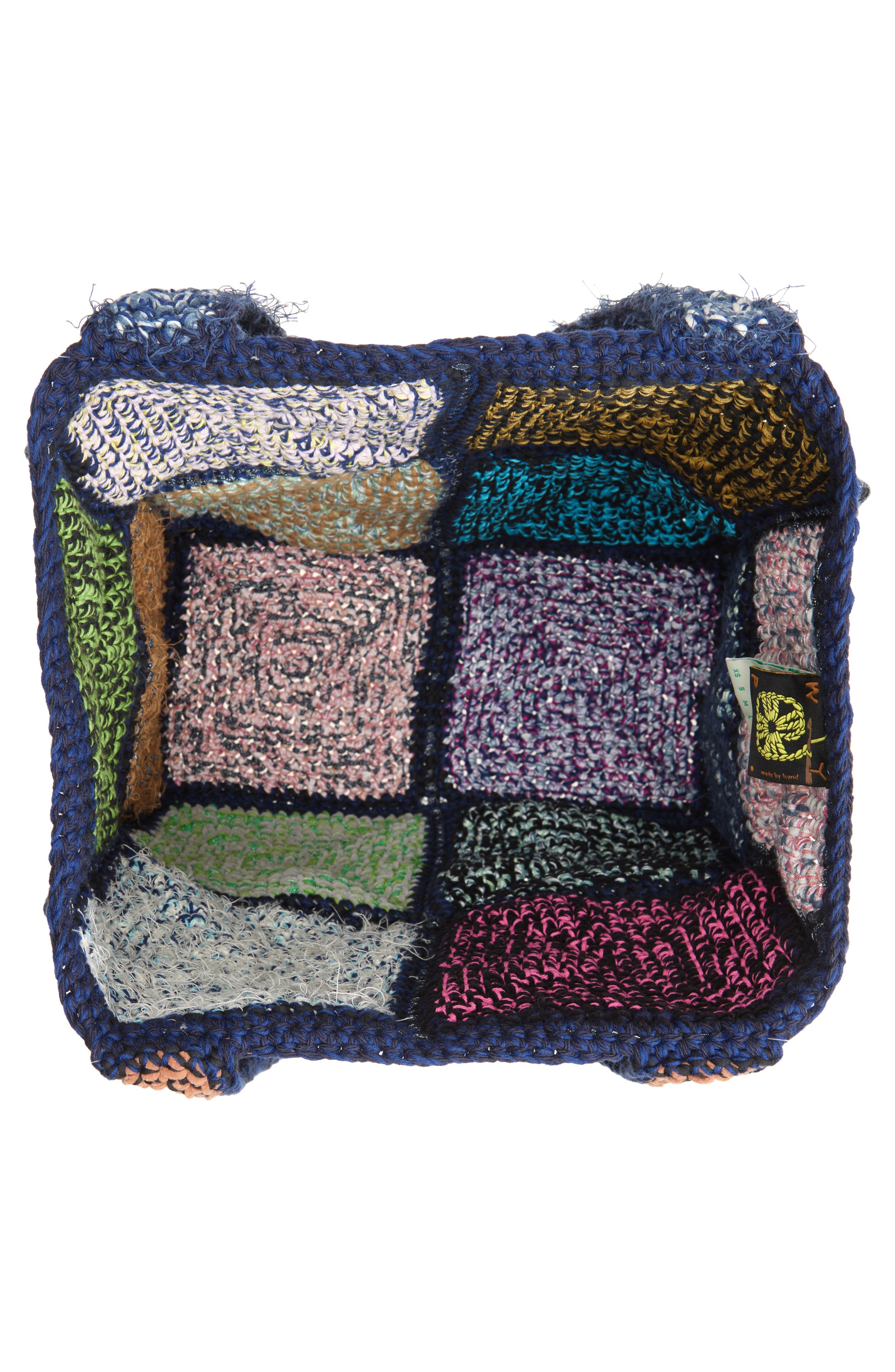 Waste Yarn Project Marie Square One of a Kind Crochet Tote, Alternate, color, Multi Blue Color Patch