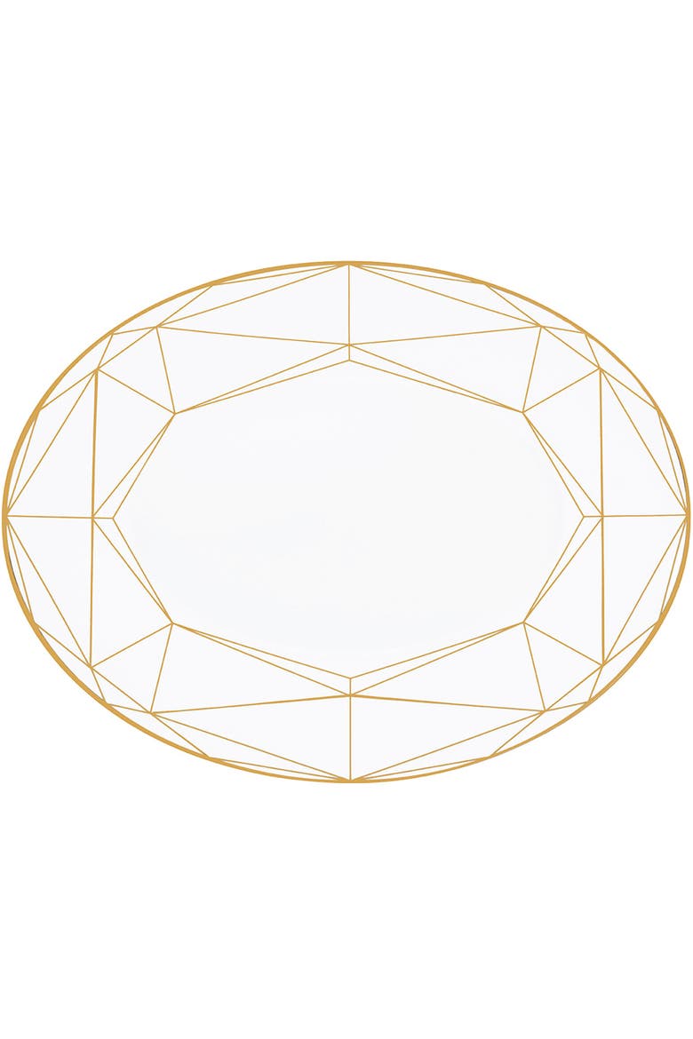 Gem Cut Gold 16 Inch Oval Platter, Main, color, White