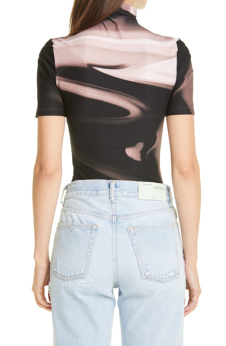 Off-White Liquid Melt Short Sleeve Turtleneck Top, Alternate, color,