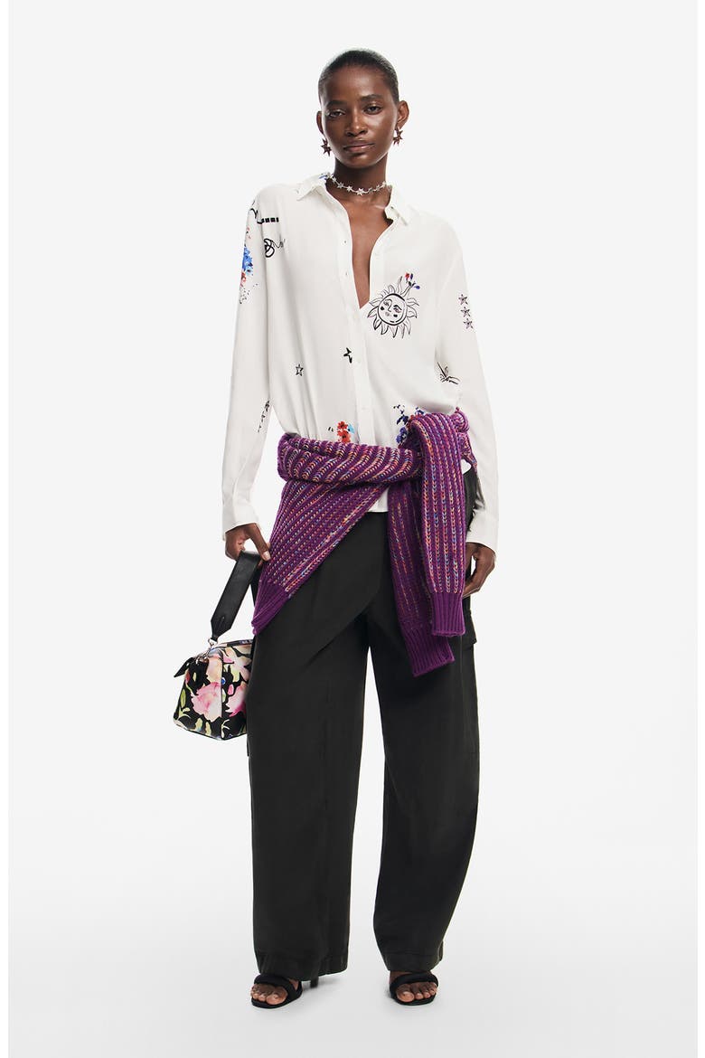 Tokio Sketch Print Button-Up Shirt, Alternate, color, WHITE