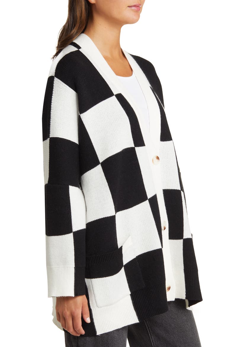 Love You Oversize Checkerboard Cardigan, Alternate, color, BLACK  WHITE CHECK