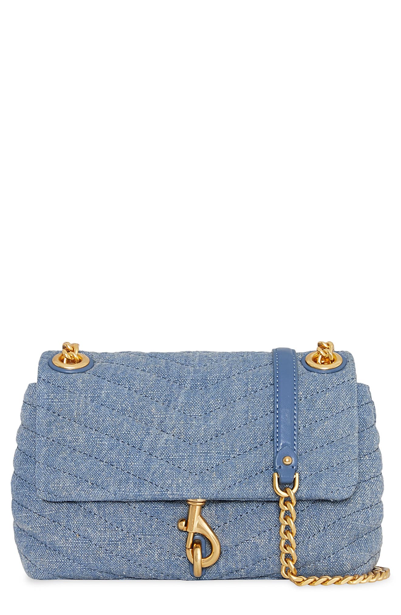 Rebecca Minkoff Edie Quilted Denim Convertible Crossbody Bag, Main, color, 