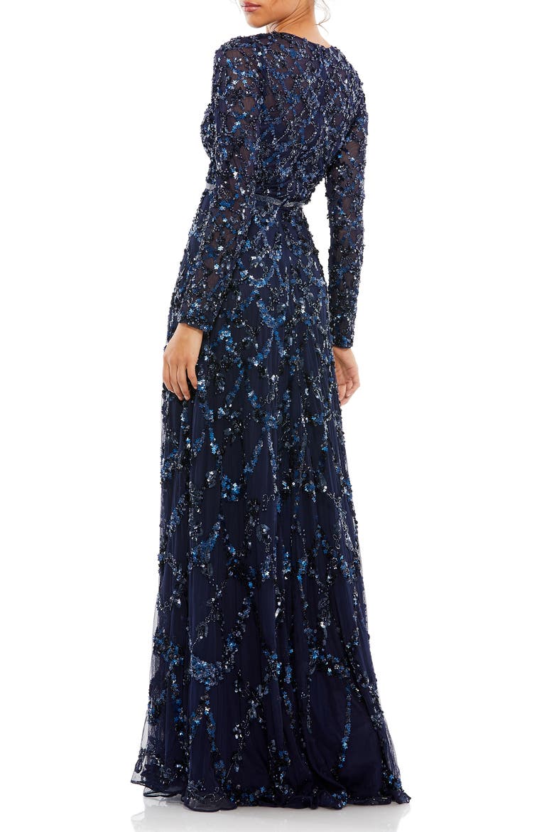 Beaded Long Sleeve A-Line Gown, Alternate, color, MIDNIGHT