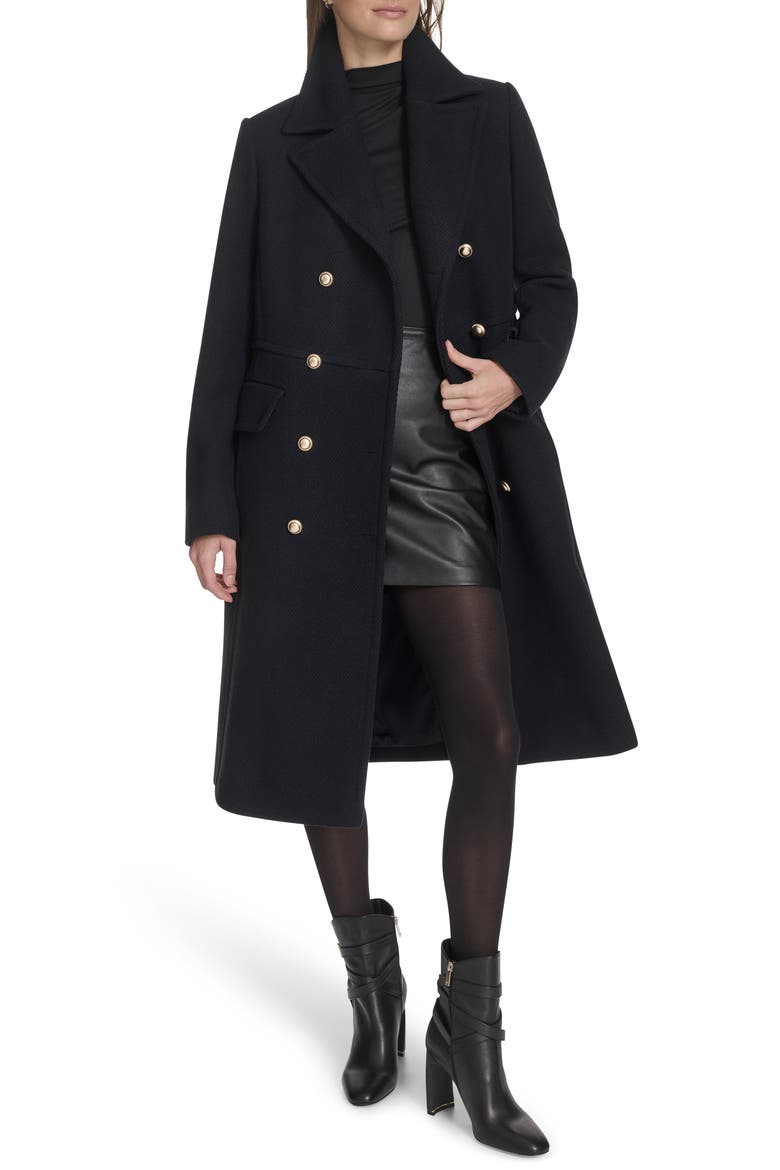 Wool Blend Double Breasted Coat, Alternate, color, NAVY
