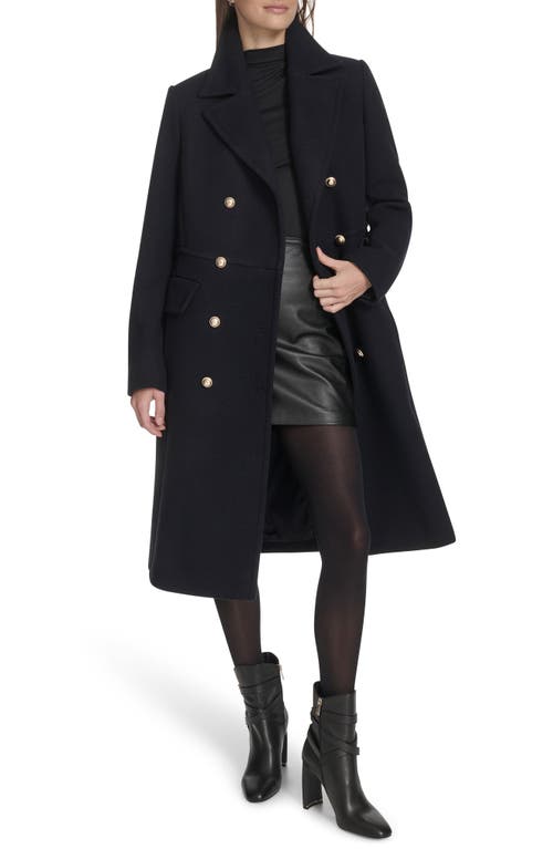 Kenneth Cole New York Wool Blend Double Breasted Coat In Blue