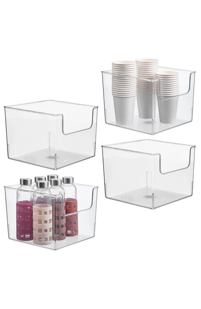 iDesign Open-Front Storage Bin for Kitchen, Pantry, Bathroom, Office, Set of 4, Clear, Made in USA, Main, color, Clear