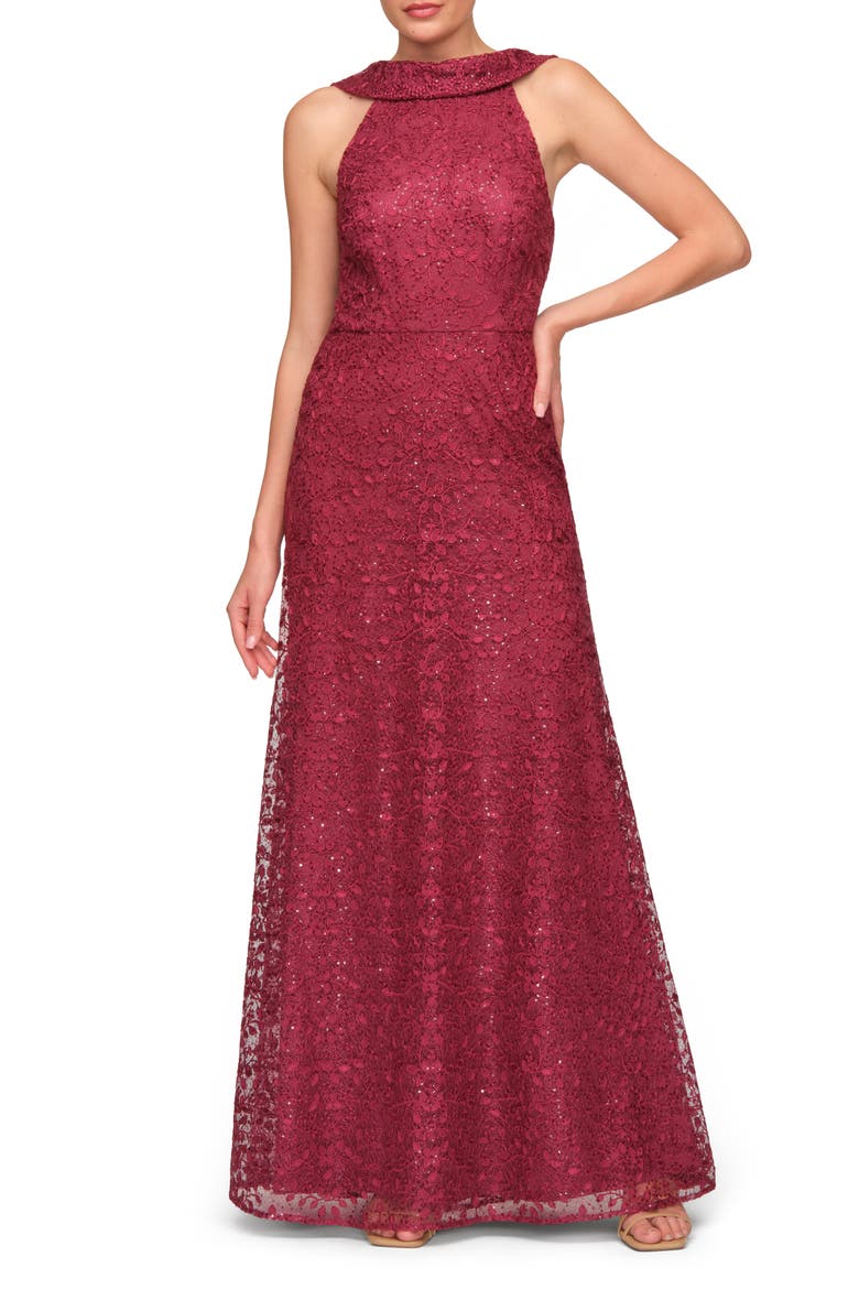 Peggy Sequin Lace Gown, Alternate, color, RED PLUM