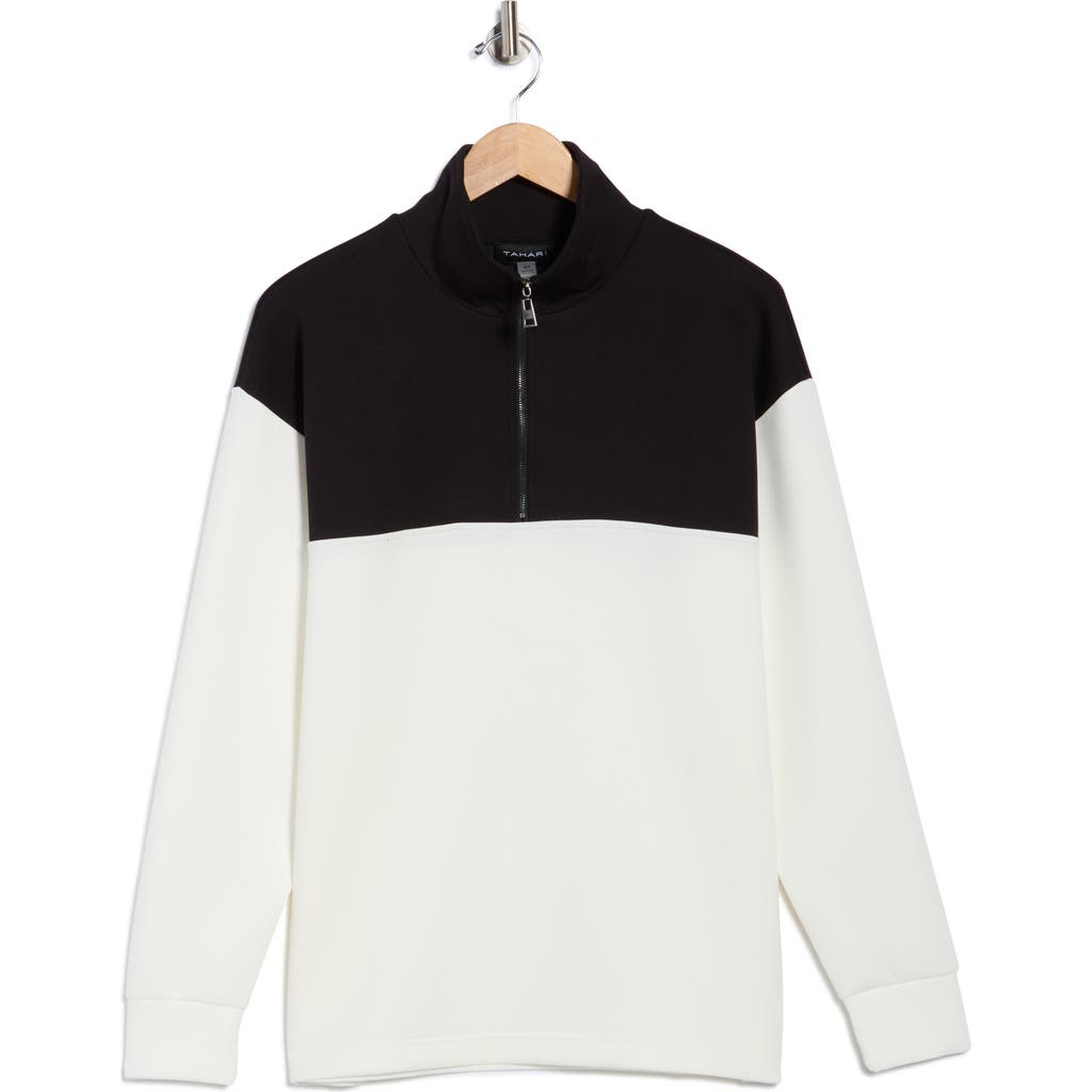 Tahari Colorblock Quarter Zip Sweatshirt In White