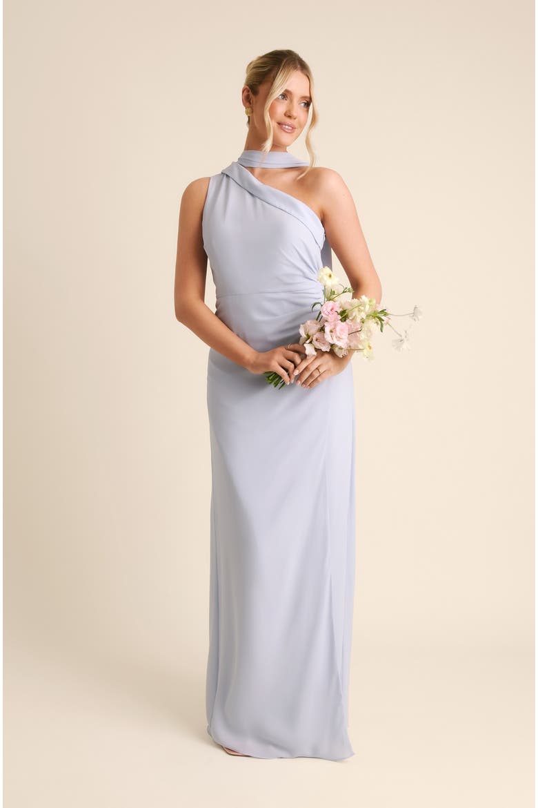 1 shoulder chiffon bridesmaid dress One-Shoulder Chiffon A-Line Bridesmaid Dress in Ice