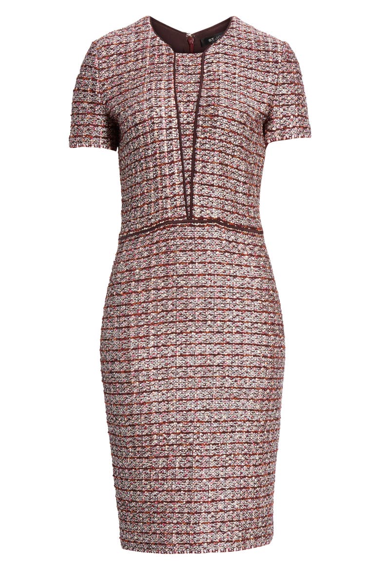 Multitexture Inlay Knit Sheath Dress, Alternate, color, CASSIS/ CAVIAR/ PEACH MULTI