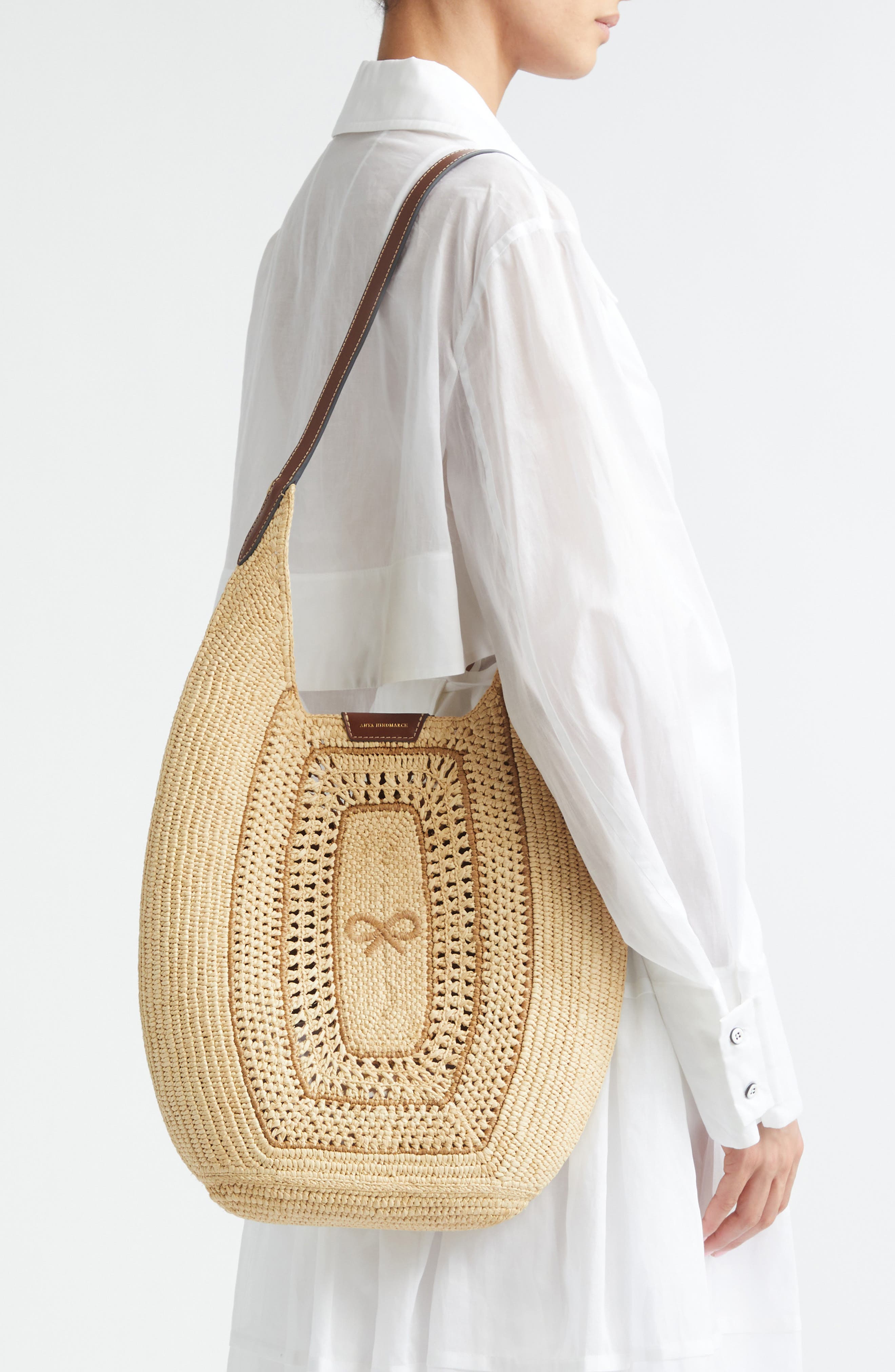 Anya Hindmarch Bow Woven Raffia Hobo Bag, Alternate, color, Natural