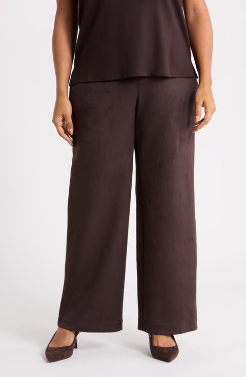 High Waist Faux Suede Wide Leg Pants