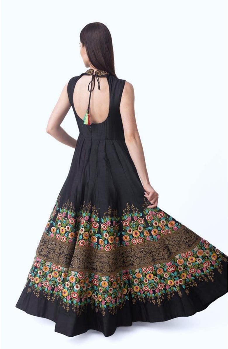 RAAS Kaylie Floral Embroidered Gown, Alternate, color, Black