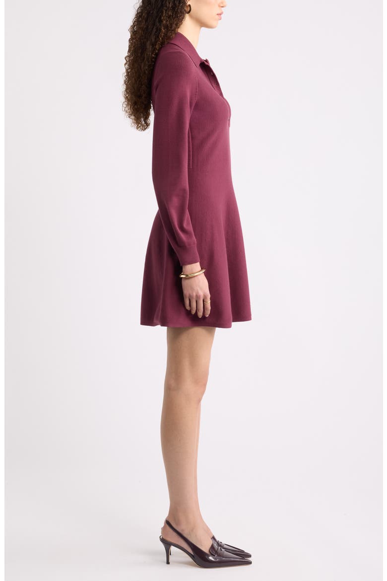 Polo Long Sleeve Minidress, Alternate, color, BURGUNDY FIG